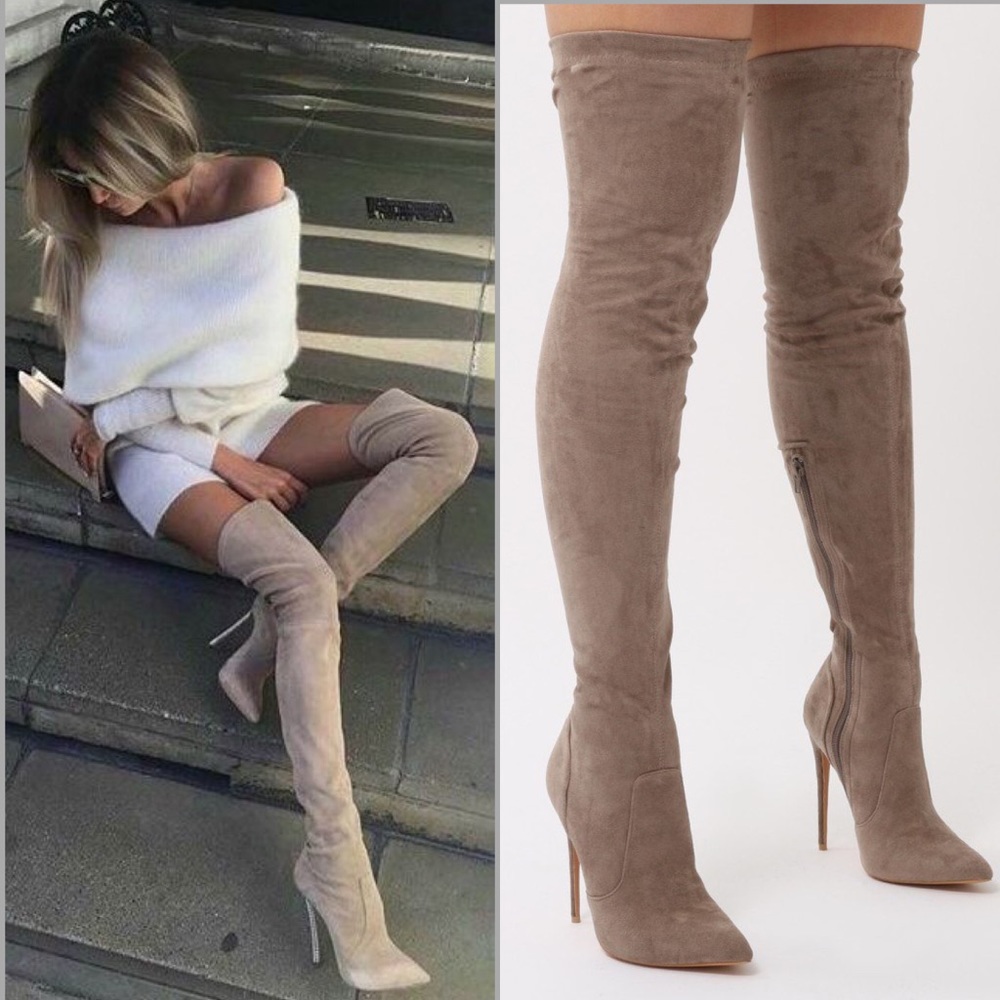 TAUPE Pointy over the knee boots